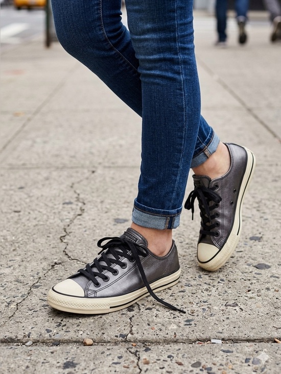 Converse Shoes - Converse Metallic Grey Leather Low-Top Sneakers 8.5